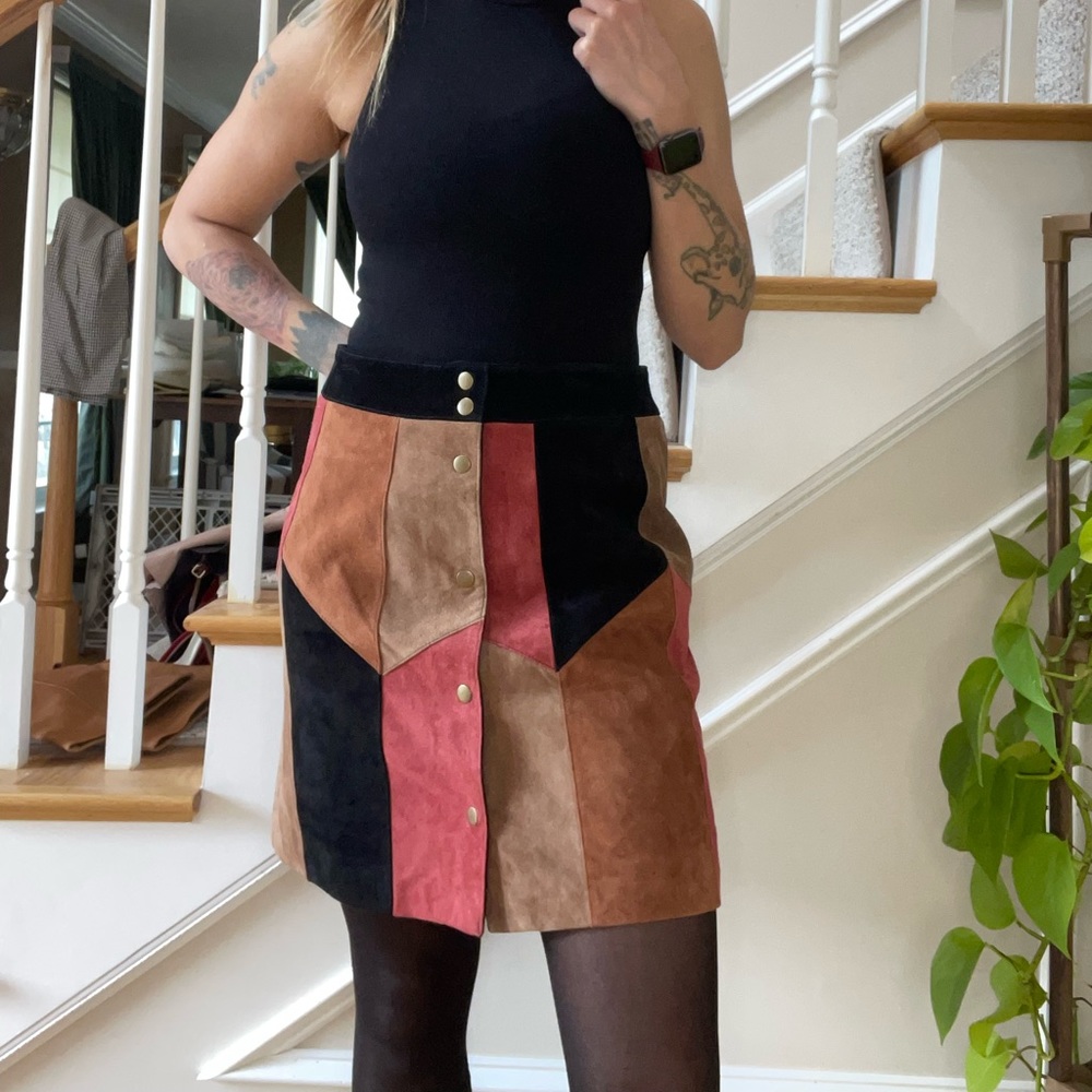 I.N.C. International Concepts Suede Patches Button-Up Skirt